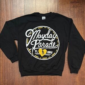 Mayday Parade Black Crewneck Sweatshirt, White and Yellow Graphic, Size Lg, NWOT